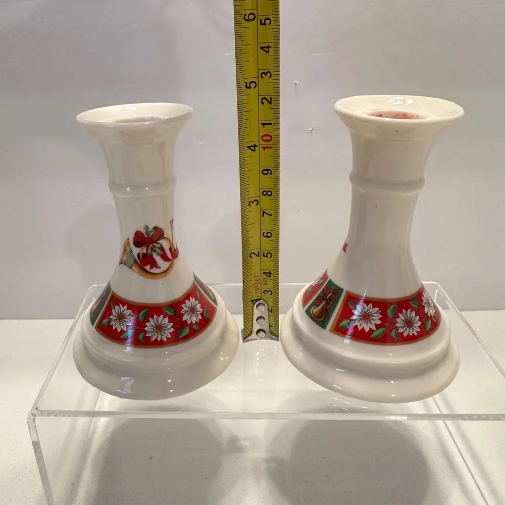 Classic Traditions Charlton Hall Christmas‎ Ceramic Candle Holder Pair Japan 5